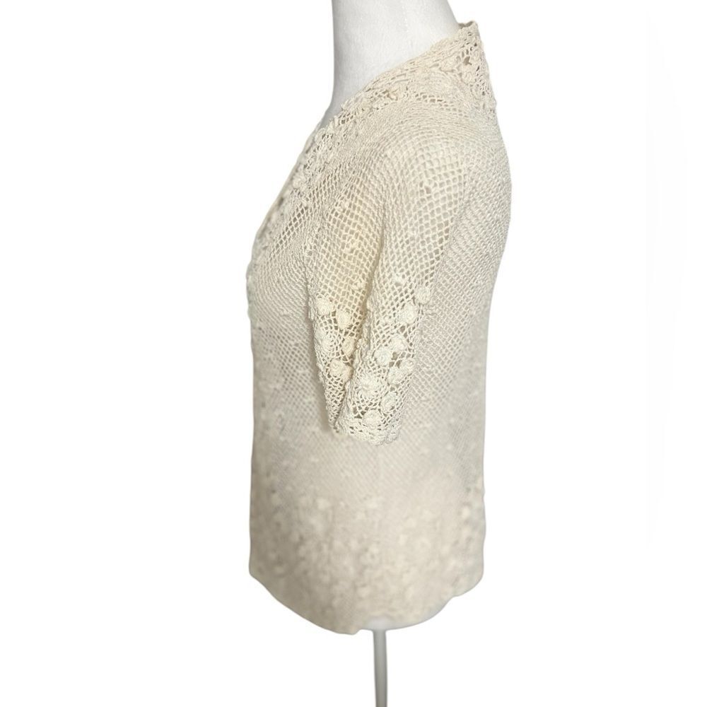 Vintage crochet sweater vest jacket cream large Japanese hand knit - Picture 3 of 11